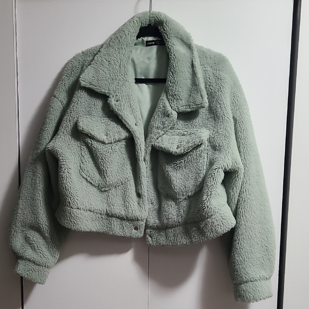 SHEIN Mint Teddy Jacket
